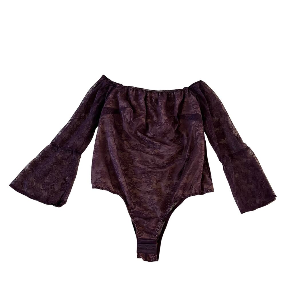 NWT Purple Lace Off Shoulder Bell Sleeve Bodysuit Plus Sz 1x Witchy Whimsygoth